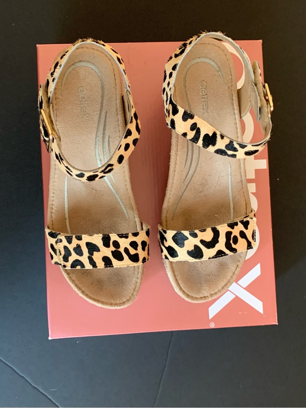 Aetrex Leopard Print Wedge Espadrille Sandals - Brown Black Size 7 - Picture 7 of 12